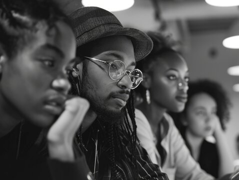 A racially mixed group of people focused on a shared objective. Inclusive workplace environment.