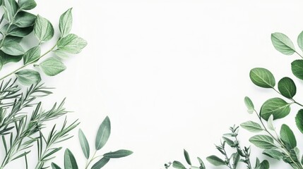 Naklejka premium Charming arrangement of green herbs and leaves, suitable as a decorative wall art or background for various design projects.