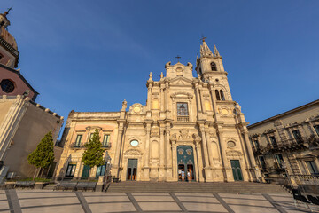 ACIREALE, ITALY, JUNE 18, 2023 - Church of St. Peter and Paul in the center of Acireale, province of Catania, Sicily, Italy