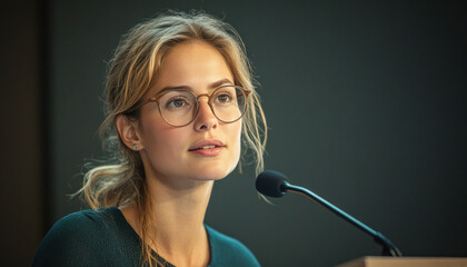 Politician giving a speech at a press conference