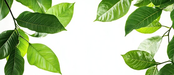 Fototapeta premium Fresh green leaves on white background for eco and nature themes