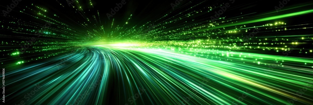 Poster dynamic green light trails with a sense of speed and motion, depicting a futuristic scene of energy 