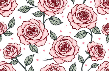 Rose pink pattern on white background, good for wall paper, background, textile