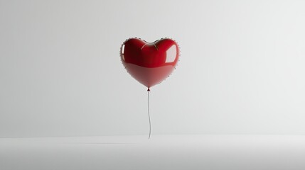 Heart-shaped red balloon against minimalist white background Background with space for text