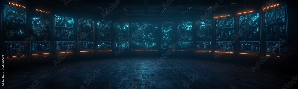 Aufkleber a futuristic, illuminated space featuring glowing panels and a dark floor, creating a high-tech, imm