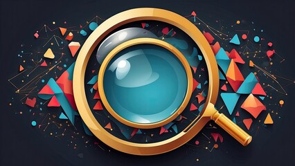 Obraz premium A magnifying glass with a particle-style design, triangles, and lines that represent human icons. Vector illustration-
