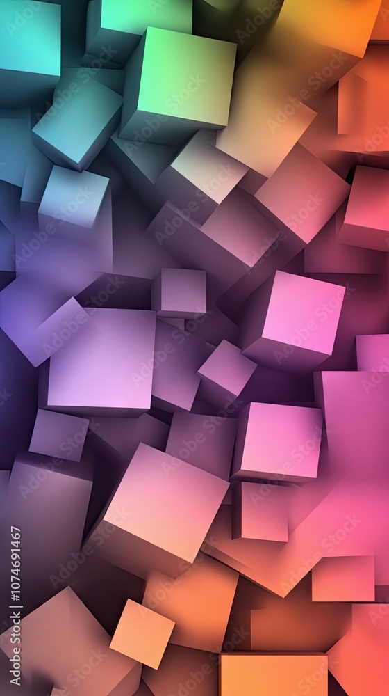 Poster vibrant and colorful arrangement of 3d cubes creates a dynamic abstract background full of depth and