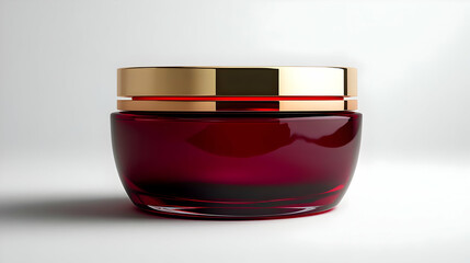 Red Glass Jar with Gold Lid 3D Rendering