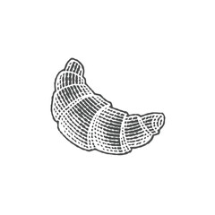 Croissant.  Hand drawn engraving style illustrations. Etched vector illustration.	
