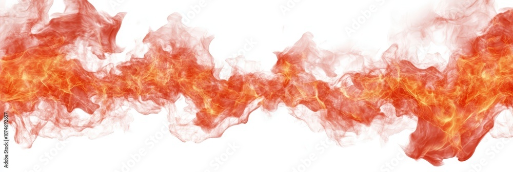 Poster vibrant and fiery flames flowing from left to right on a solid white background, creating a dynamic 