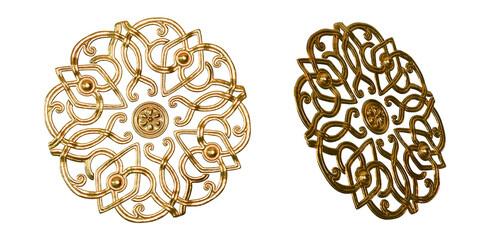 gold medieval ornament isolated on white background