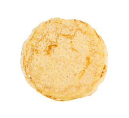 Pancakes isolated, Eastern European crepe, thin blini, slapjack roll, popular morning food on white