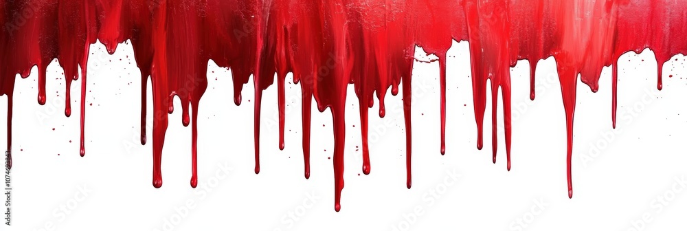 Poster vivid red paint dripping down against a clean white background in a dramatic and eye-catching displa