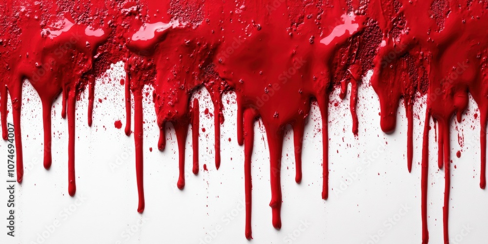 Poster vivid red paint dripping down a white surface with textured finish creating an artistic background f