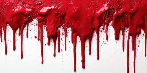 Vivid Red Paint Dripping Down a White Surface with Textured Finish Creating an Artistic Background for Creative Projects and Design Concepts