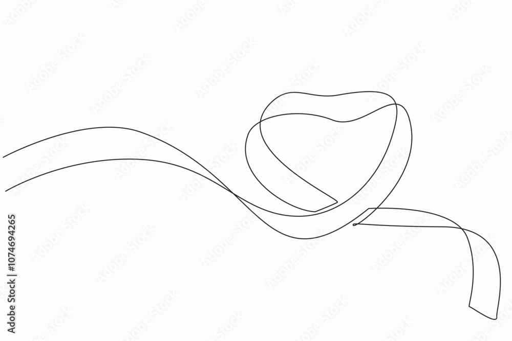 Poster single continuous line drawing a ribbon forms a heart shape. concern for patients suffering from can