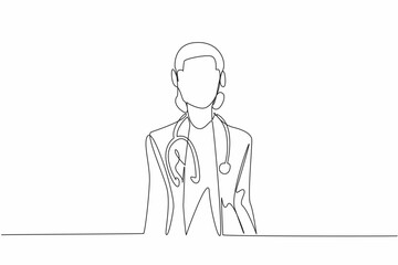Continuous one line drawing a female doctor standing confidently with a stethoscope around neck. Professionalism. Expertise. National Women Physicians Day. Single line draw design vector illustration