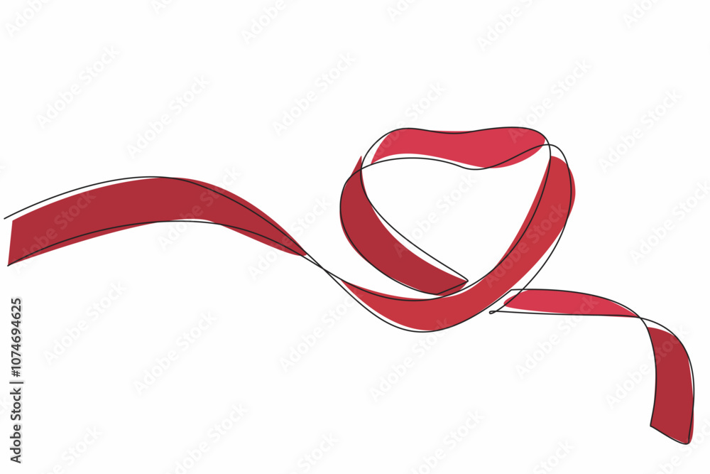 Poster single continuous line drawing a ribbon forms a heart shape. concern for patients suffering from can