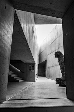 Villa Nova de Foz Coa, Portugal - Mai 31, 2024 - Modern design of the Coa museum by architects Camilo Rebelo and Tiago Pimentel