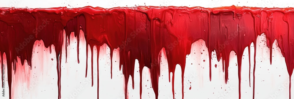 Poster vivid red paint dripping down a white surface creating an eye-catching abstract background for artis