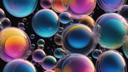 Colorful Soap Bubbles on a Black Background