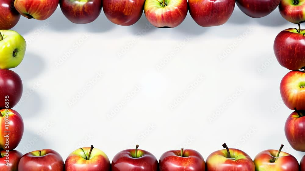 Poster floating apples arranged in a vibrant and dynamic composition, showcasing the variety of red and yel