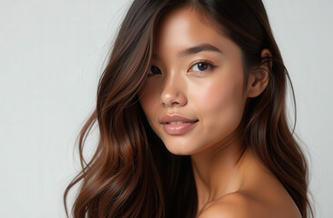 portrait of a beautiful tender young brunette girl with long hair