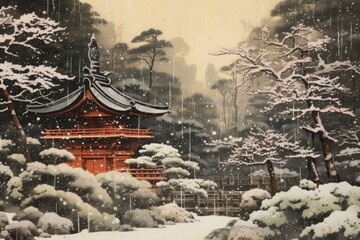 Obraz premium Temple snow architecture building.