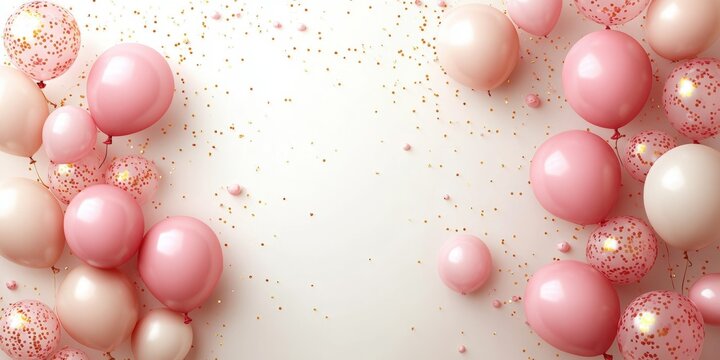 Festive and Cheerful Background Featuring Pink and White Balloons with Glitter for Celebrations, Parties, Birthdays, and Special Occasions