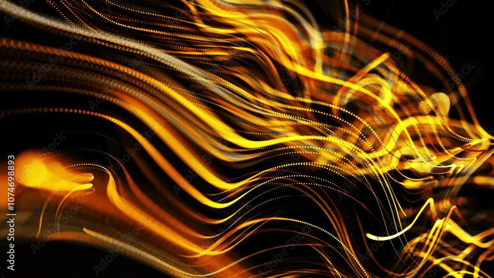 Poster dynamic yellow particle flow creates a beautiful, organic pattern of glowing lines and streaks. perf