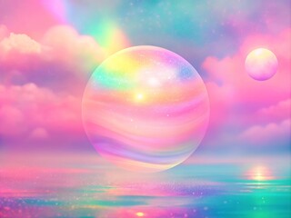 Ethereal Pastel Holographic Background with Soft Gradient, Dreamy Clouds, and Magical Light Reflections on Water Surface