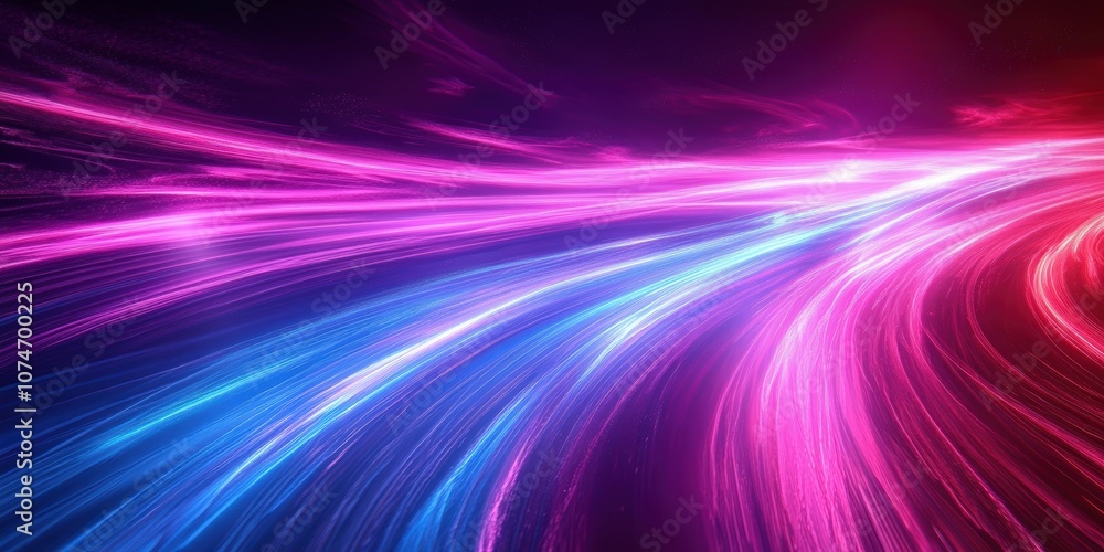 Poster vibrant abstract light trails with pink and blue streaks creating a dynamic and futuristic digital b