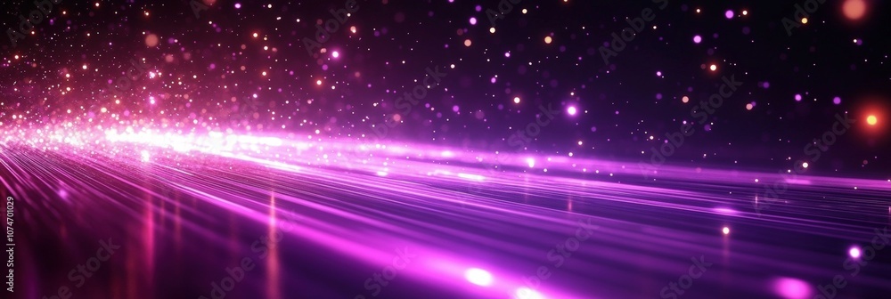 Poster colorful light trails in a cosmic background with glittering stars and vibrant particles creating a 