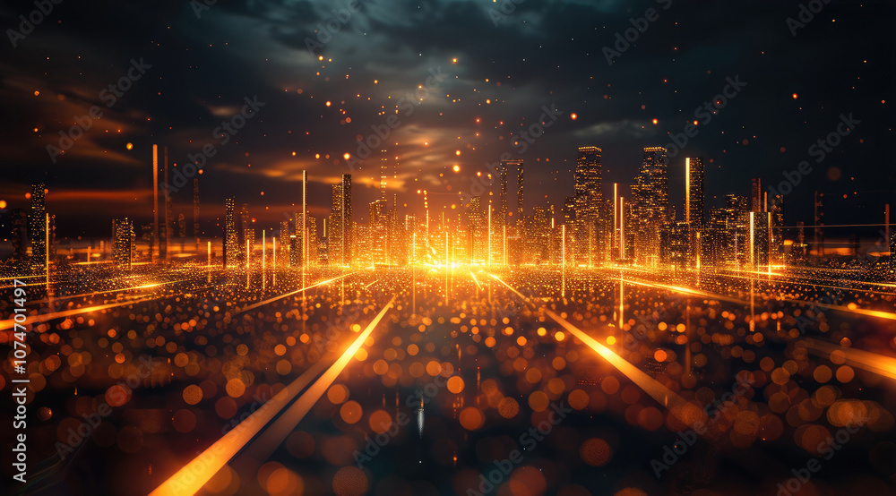 Poster architectural lines are used to express the combination of future space and modern city. a light ban