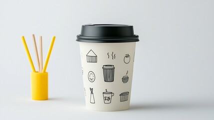 Isolated to go coffee cup with a black lid sitting on a bright white background perfect for showcasing brand designs packaging and product mockups