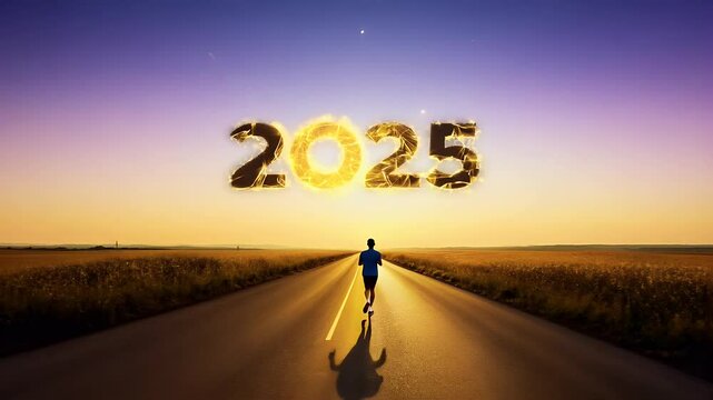 open empty road leading horizon number 2025 marked path symbolizes new beginnings future goals journey ahead  leave year embrace growth change coming one end adieu outlook goal lcome budget financial
