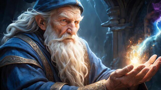 An old wizard performing a spell