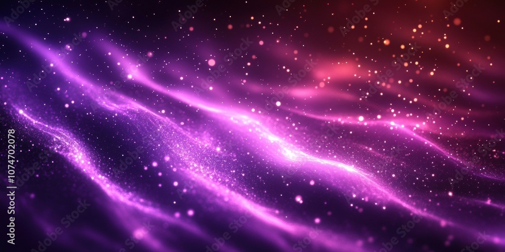 Aufkleber ethereal waves of purple and pink light with sparkling particles in a cosmic background for abstract