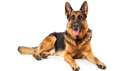 Obraz premium German Shepherd laying over white background