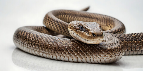 Naklejka premium a coiled snake with various unique patterns and types, lying on a white background. Realistic view. created with generative AI