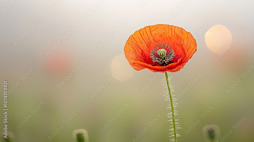 Poster stunning macro photograph showcasing the intricate beauty of a bright red poppy with its delicate pe