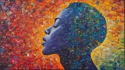 Abstract self reflection artwork exploring themes of self love and acceptance during a vibrant sunset