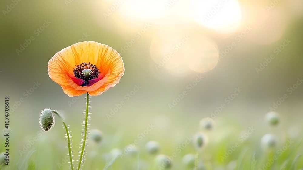 Poster captivating close up view of a blooming poppy flower showcasing its vibrant colors intricate stamens
