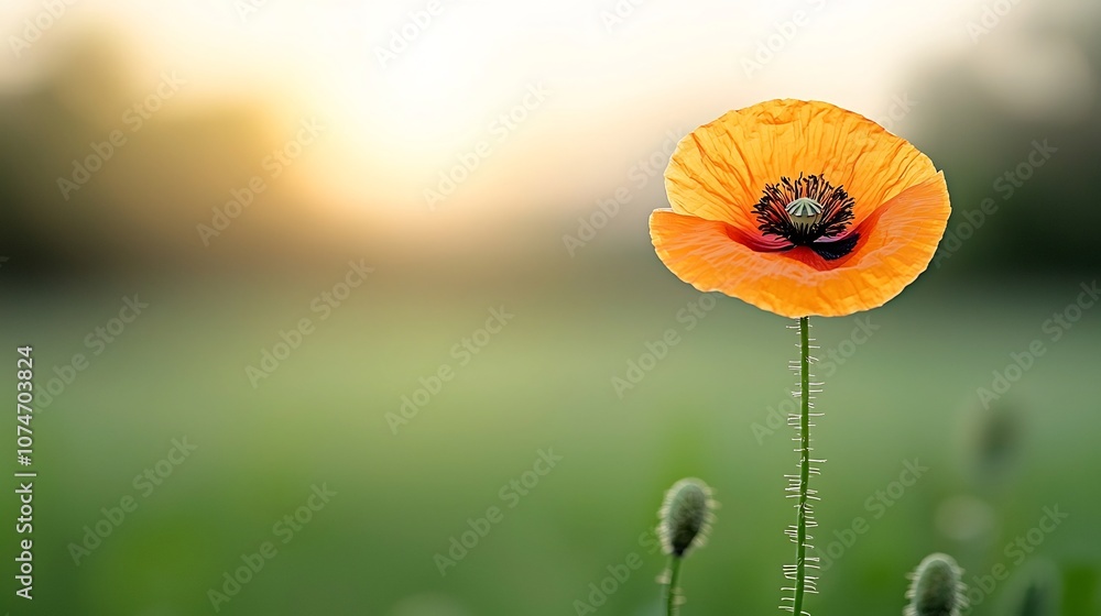 Poster vivid close up of a stunning poppy flower in full bloom showcasing the delicate petals and stamens w