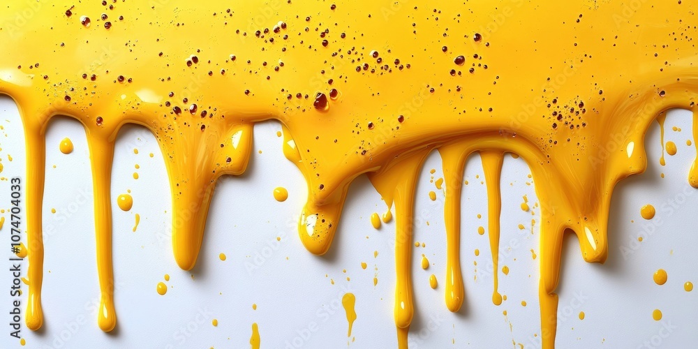 Poster vibrant yellow paint dripping on white surface, creating an artistic and lively background filled wi