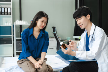 woman patient filling insurance legal document at appointment with doctor. woman patient signing medical treatment contract, agreement form for taking medic care service, consultation, therapy