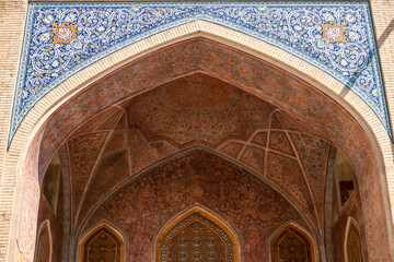 View of Chehel-sotun ceiling features an intricate pattern on it, Isfahan, Iran