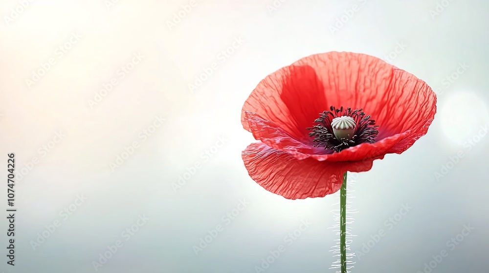 Poster detailed close up of a vibrant red poppy flower showcasing the intricate textures of the delicate pe