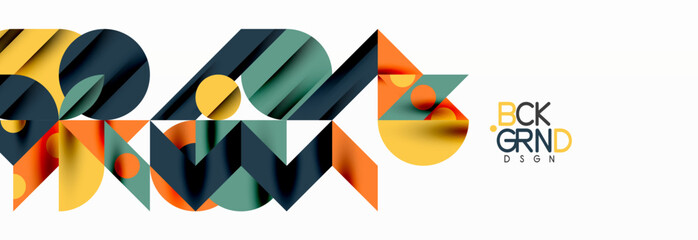 Trendy colorful circles, lines, arrows, triangles and other geometric shapes. Vector Illustration For Wallpaper, Banner, Background, Card, Book Illustration, landing page