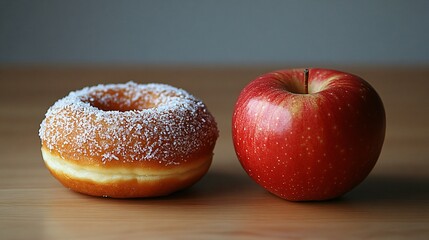 A side-by-side comparison of a donut and an apple, emphasizing calorie counting and healthy dietary choices for better nutrition.